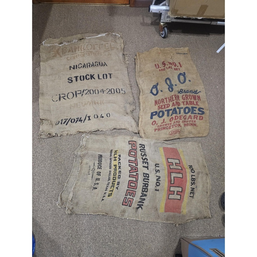 Vintage Mixed Brands Jute Burlap Sacks Beige 100 LBS Potato Bags Upholstery